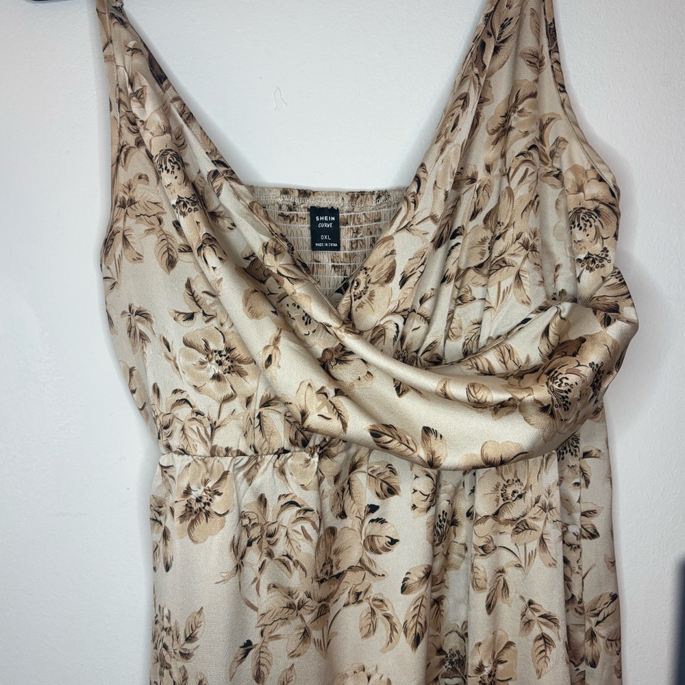 SHEIN size 0XL Wrap front thigh slit Champange satin dress
